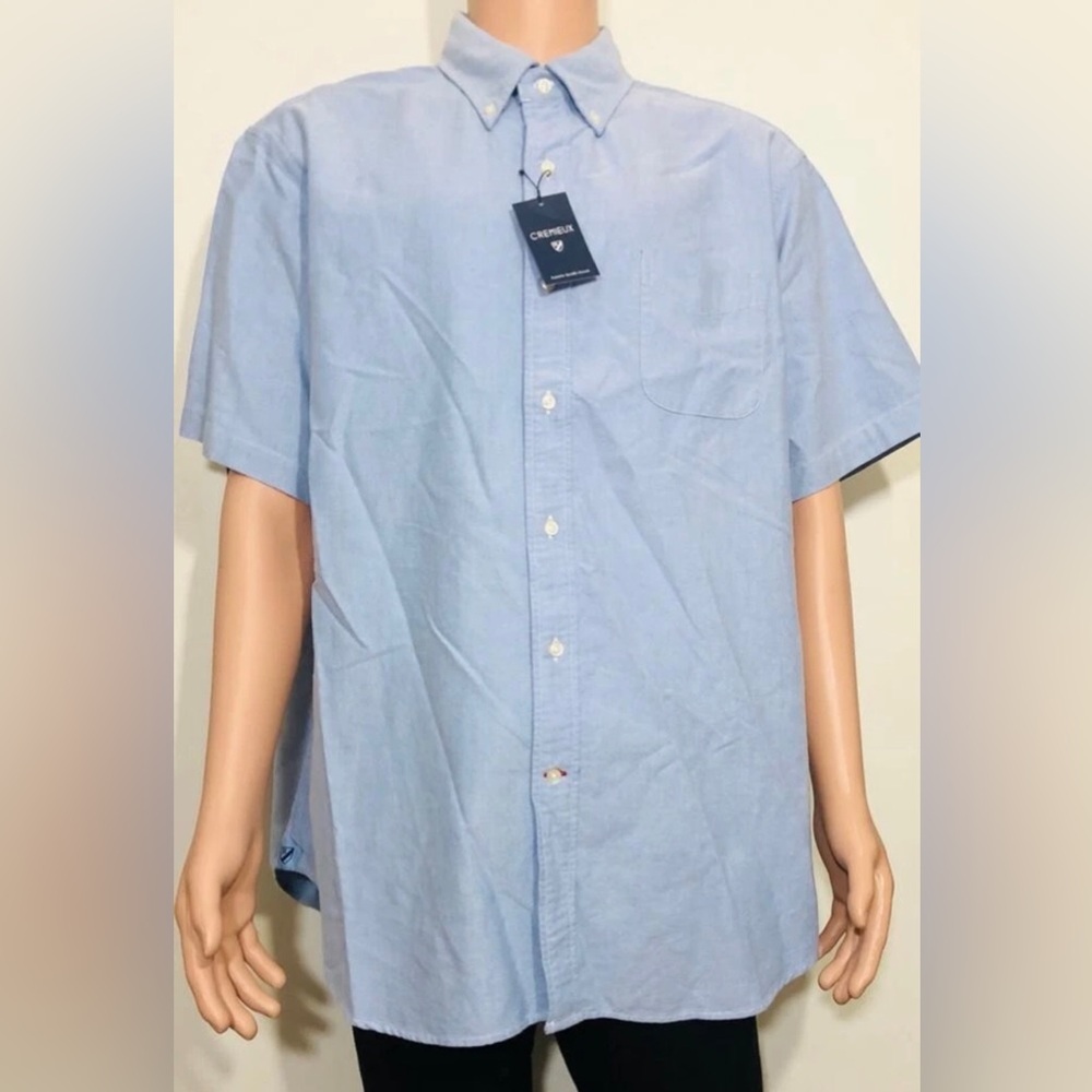 Cremiuex men’s Classic Light Blue Short-Sleeve Button-Down Shirt 2XL